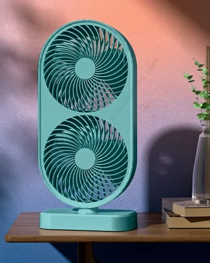 120° Oscillating High Speed Portable Dual Head Desk Fan Rechargeable Fan with 4 Speeds Cooling